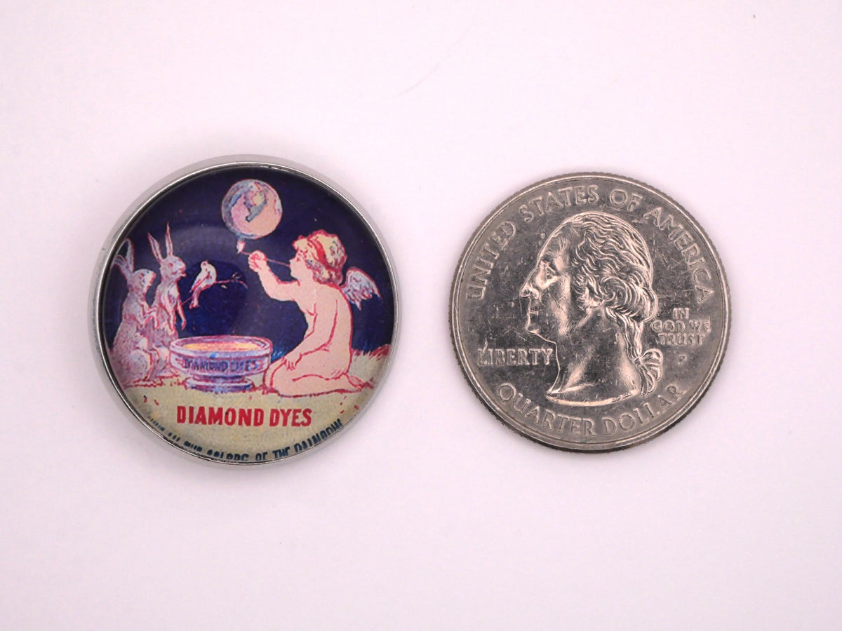 Cherub and Rabbits Diamond Dyes Advertisement Glass Dome Button 27mm ...