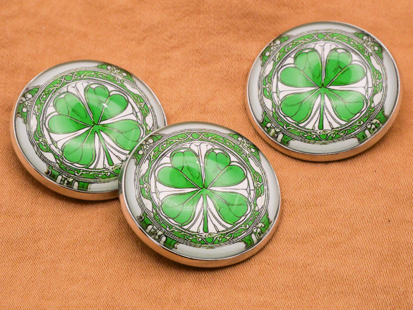 Clover Shamrock Art Nouveau Kelly Mint Green Glass Dome Button 27mm