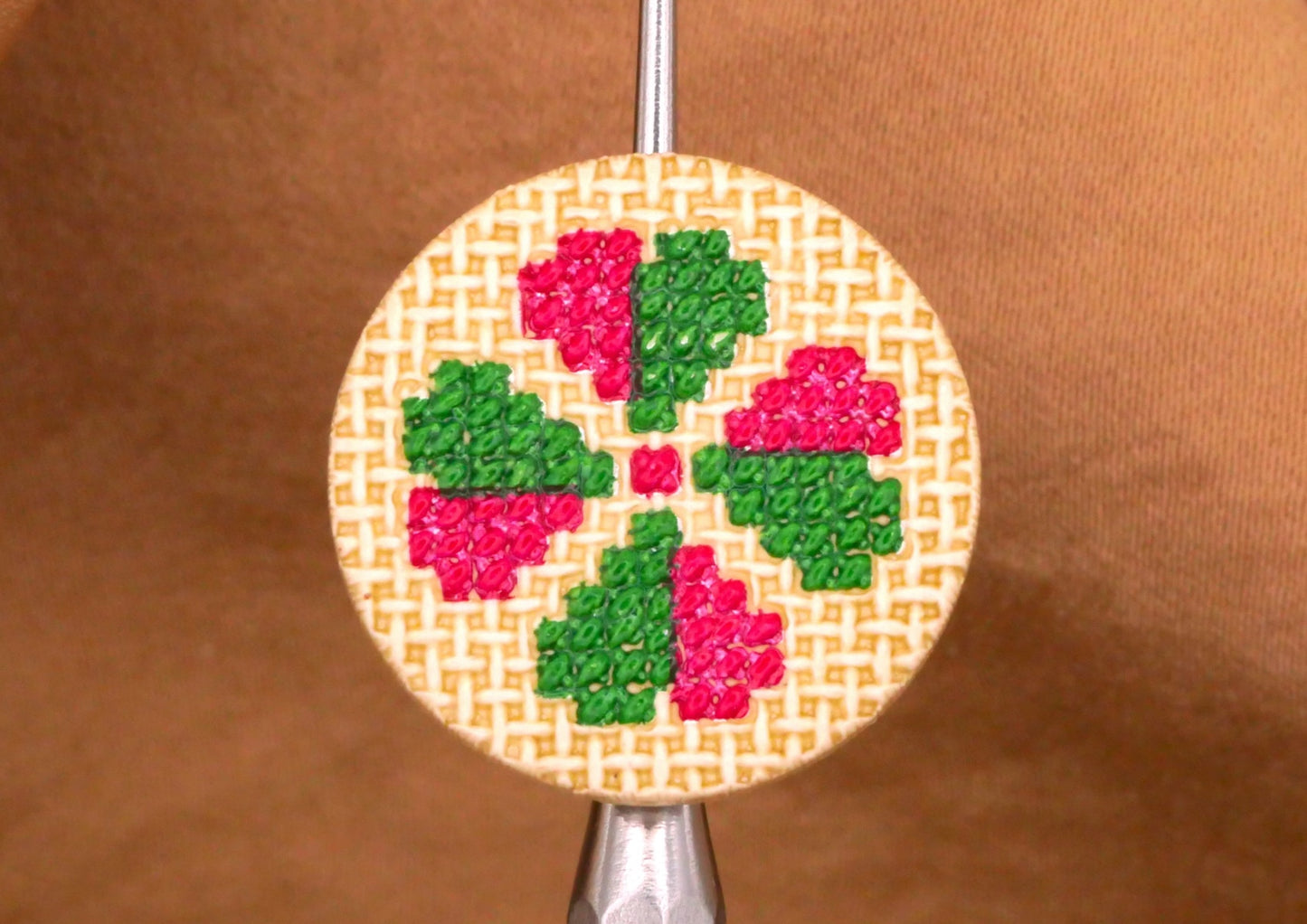 Clover JHB Cross Stitch Look Pink Green Plastic Button 20mm