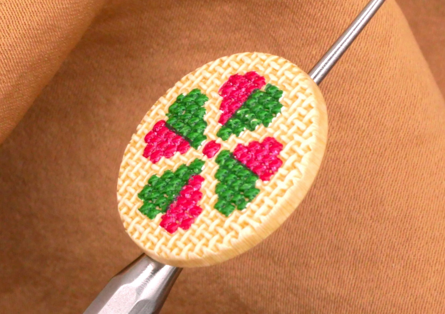 Clover JHB Cross Stitch Look Pink Green Plastic Button 20mm