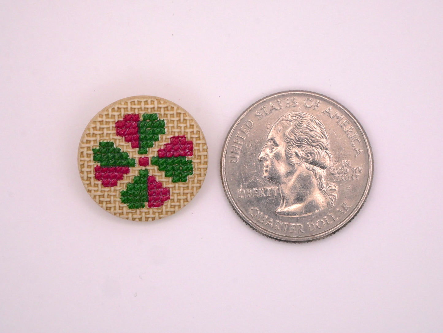 Clover JHB Cross Stitch Look Pink Green Plastic Button 20mm