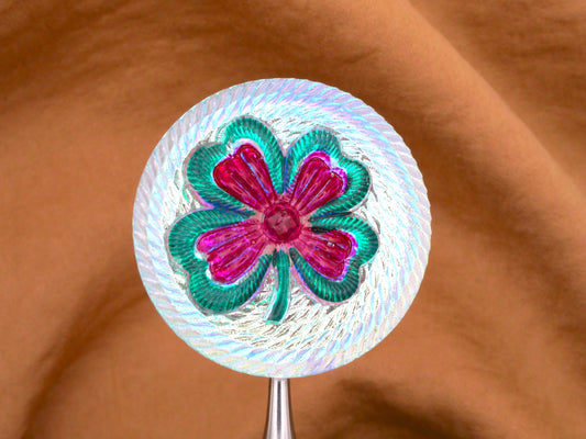 Clover Czech Glass Fuchsia Turquoise Large Button 37mm