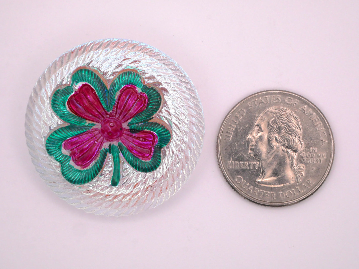 Clover Czech Glass Fuchsia Turquoise Large Button 37mm