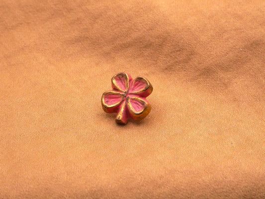 Clover Four Leaf Pink Shamrock Gold Metallized Plastic Button 13mm