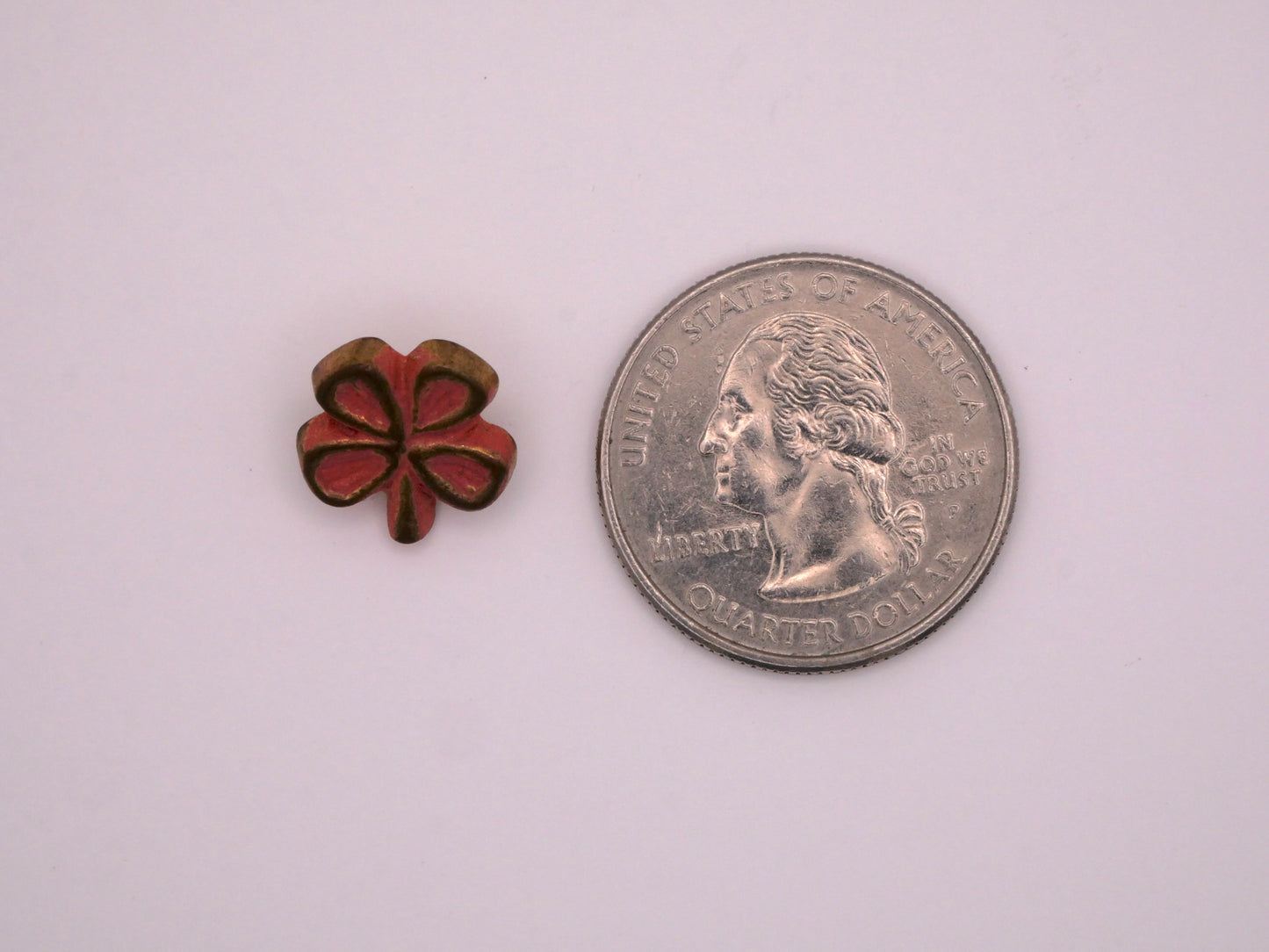 Clover Four Leaf Pink Shamrock Gold Metallized Plastic Button 13mm