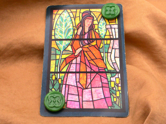 Clover Green Glass Carded Stained Glass Lady Playing Card Pair of Buttons 14mm