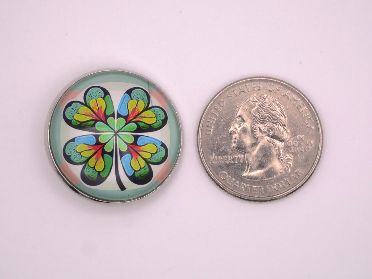 Clover Four-Leaf Kaleidoscope Irish Glass Dome Button 27mm