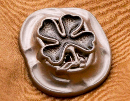 Clover Organic Shape Silver Metal Resin Button 21x23mm