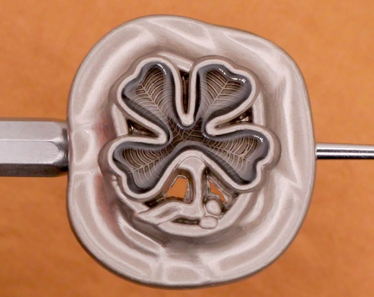 Clover Organic Shape Silver Metal Resin Button 21x23mm