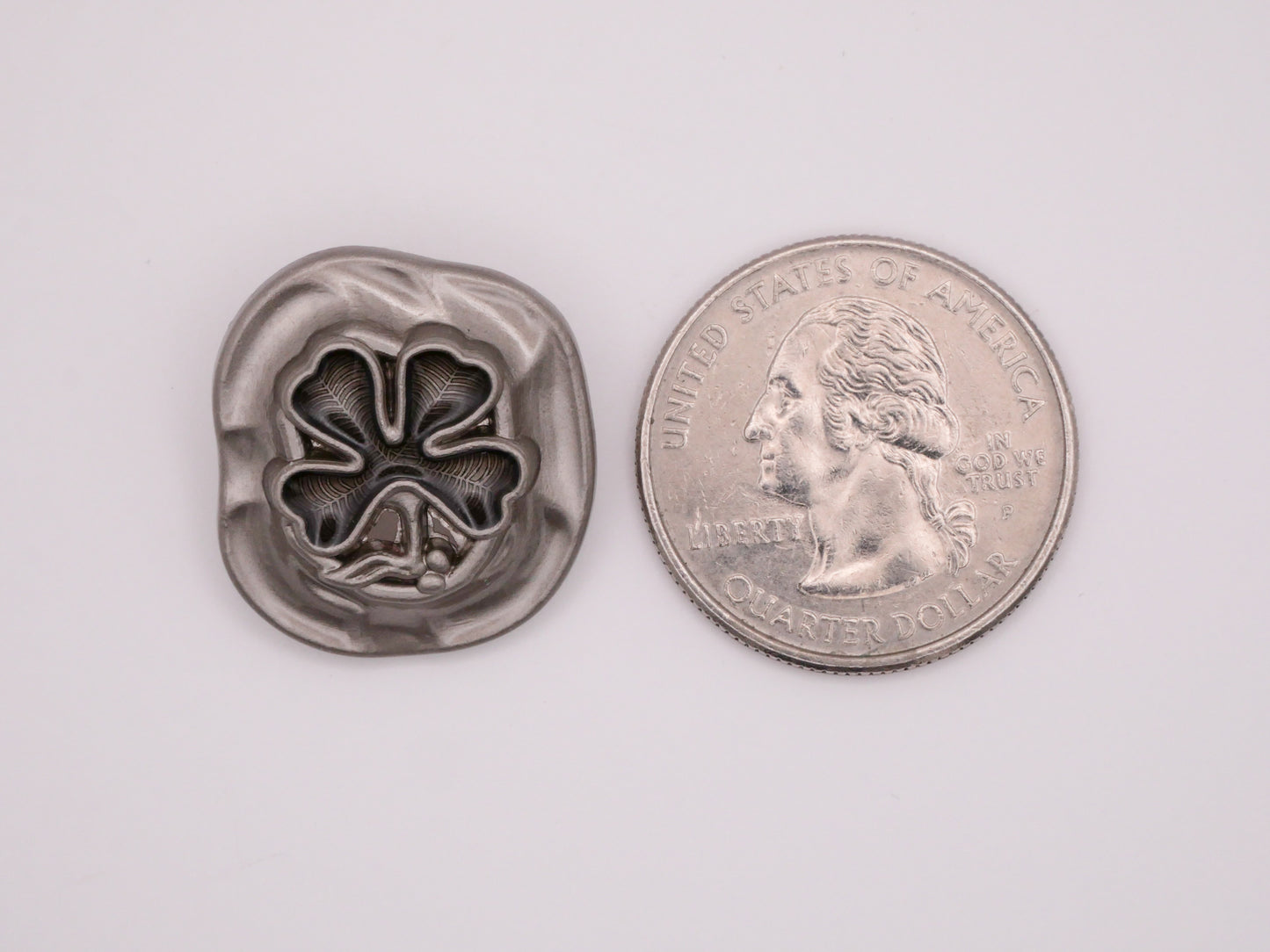 Clover Organic Shape Silver Metal Resin Button 21x23mm