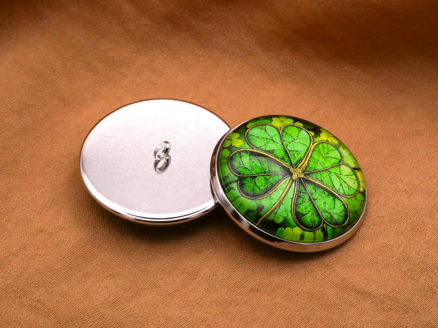 Shamrock Clover Stained Glass Look Dome Silver Metal Button 27mm