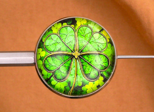 Shamrock Clover Stained Glass Look Dome Silver Metal Button 27mm