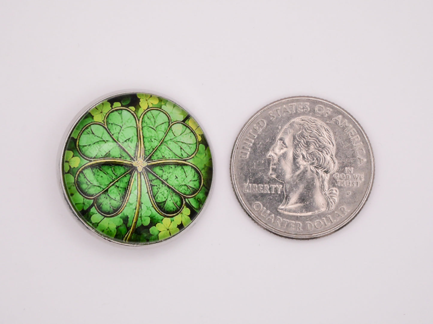 Shamrock Clover Stained Glass Look Dome Silver Metal Button 27mm