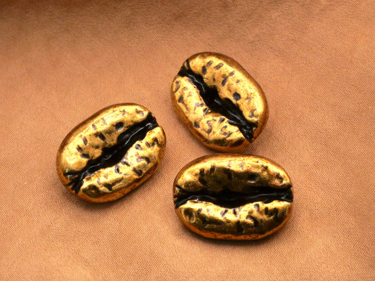 Coffee Bean Golden Bronze Metal Kitschy Shank Button 14x20mm