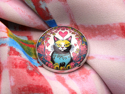 Colorful Cat Heart Glass Dome Button 27mm