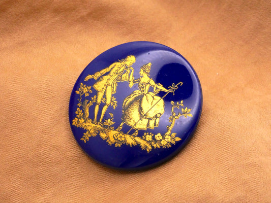 Courting Couple Blue Glass Gold Foil Decal Large Button 35mm