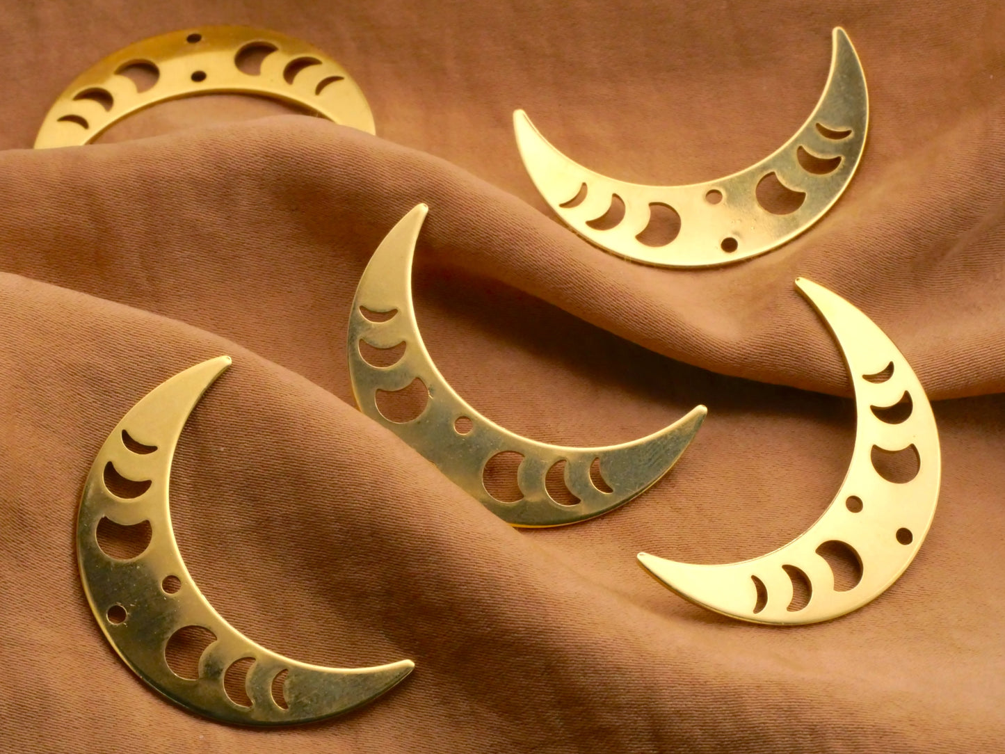 Crescent Moon Phases Raw Brass Buttons 23x36mm