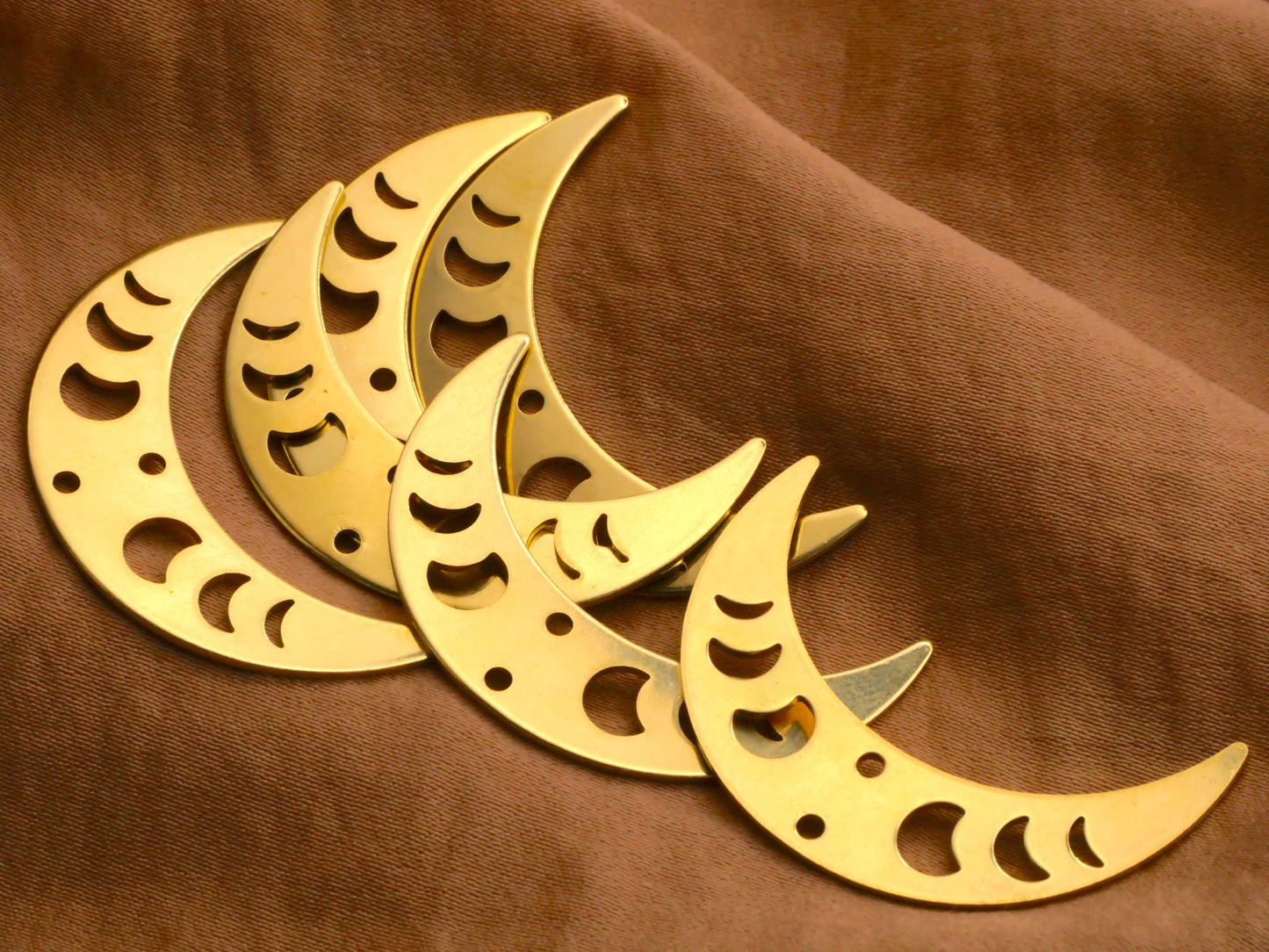 Crescent Moon Phases Raw Brass Buttons 23x36mm