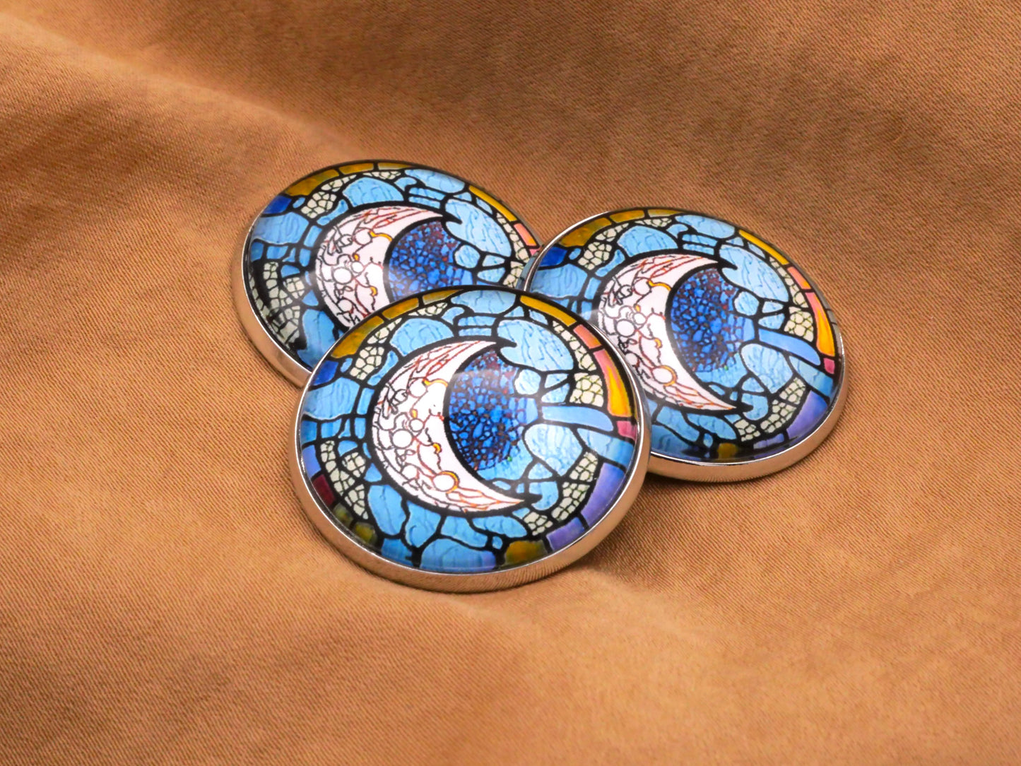 Crescent Moon Stained Glass Dome Button 27mm