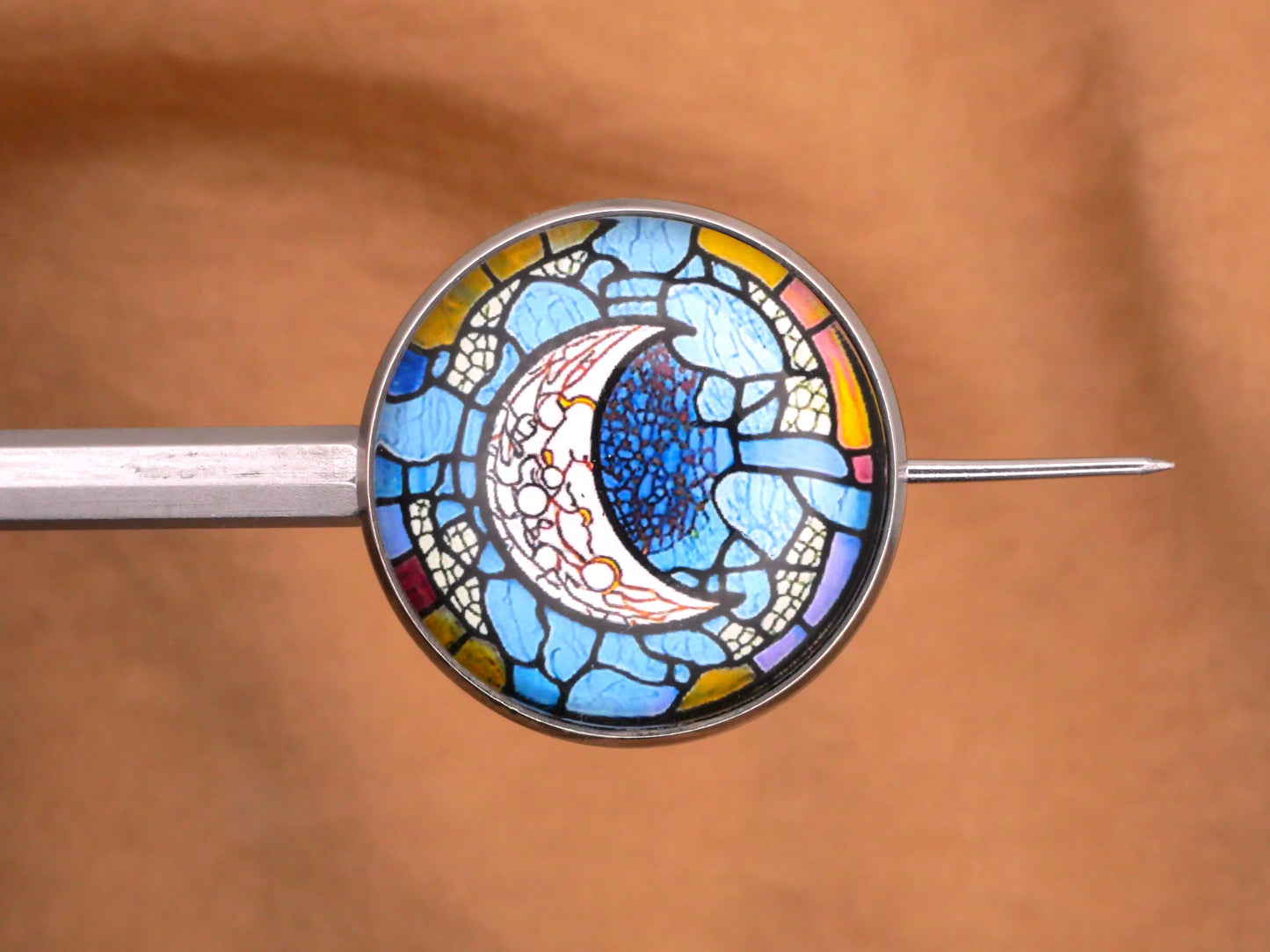 Crescent Moon Stained Glass Dome Button 27mm