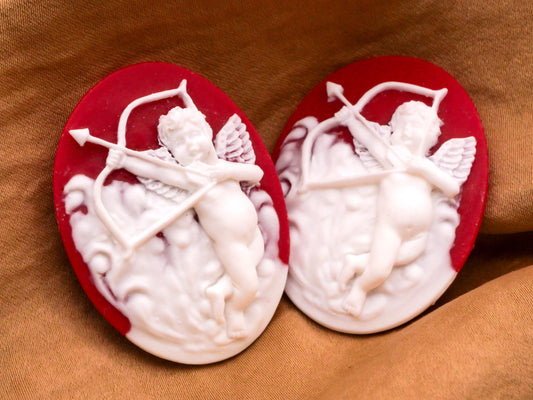 Cupid Cherub Resin Large Button White Red 30x40mm