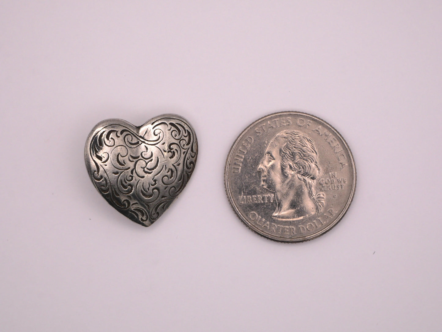 Danforth Pewter Heart Filigree Pattern Back-Marked Metal Button 20x22mm