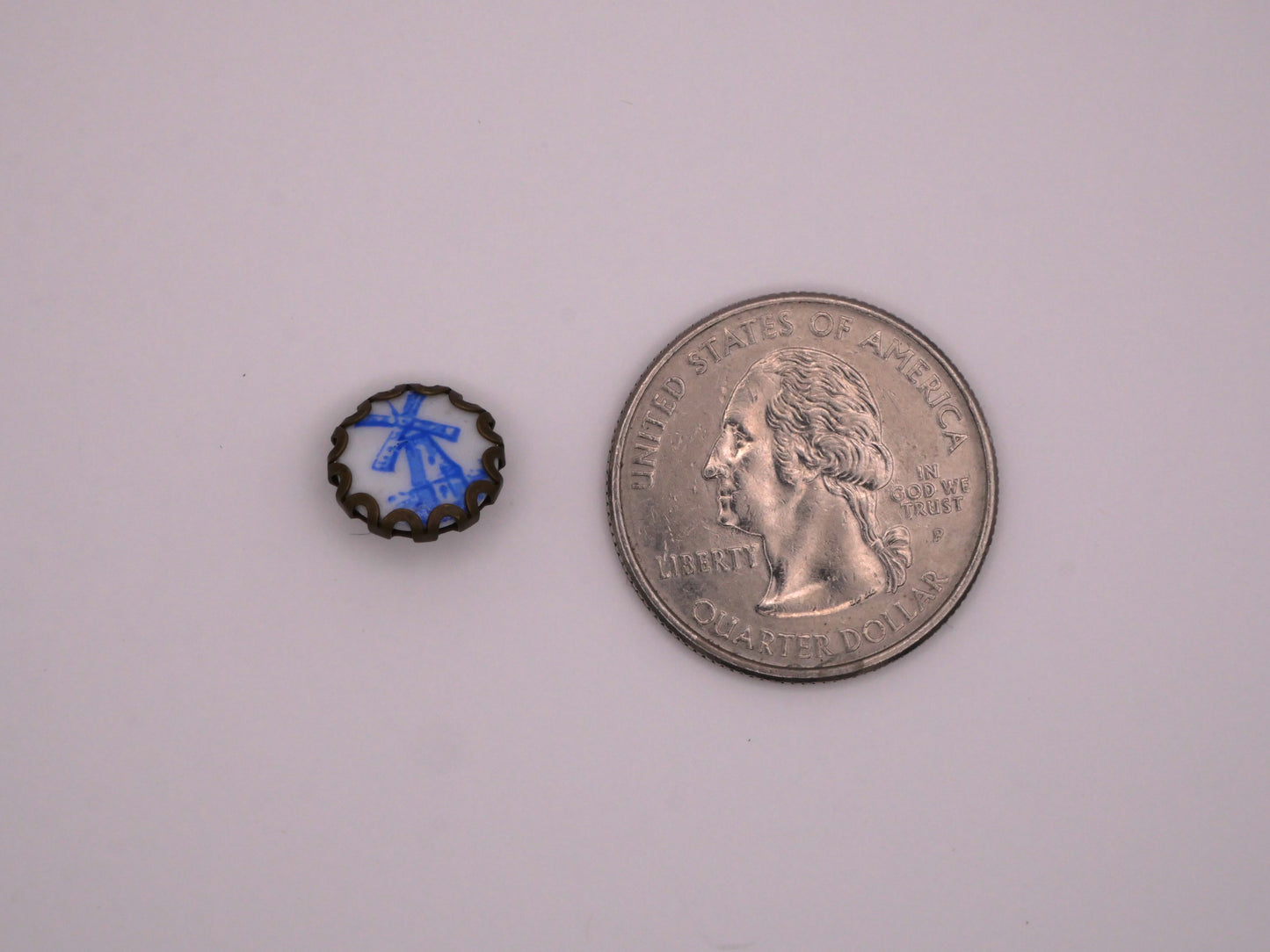 Tiny Glass Delft Dutch Holland Windmill Pair of Buttons 11mm