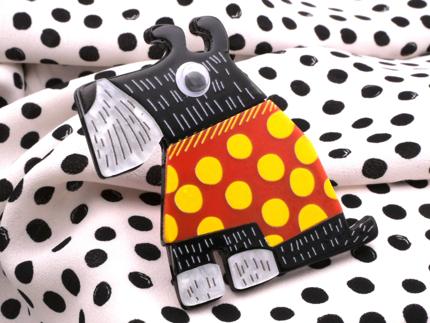 Mod Polka Dot Dog Acrylic Plastic X-Large Button 58x64mm