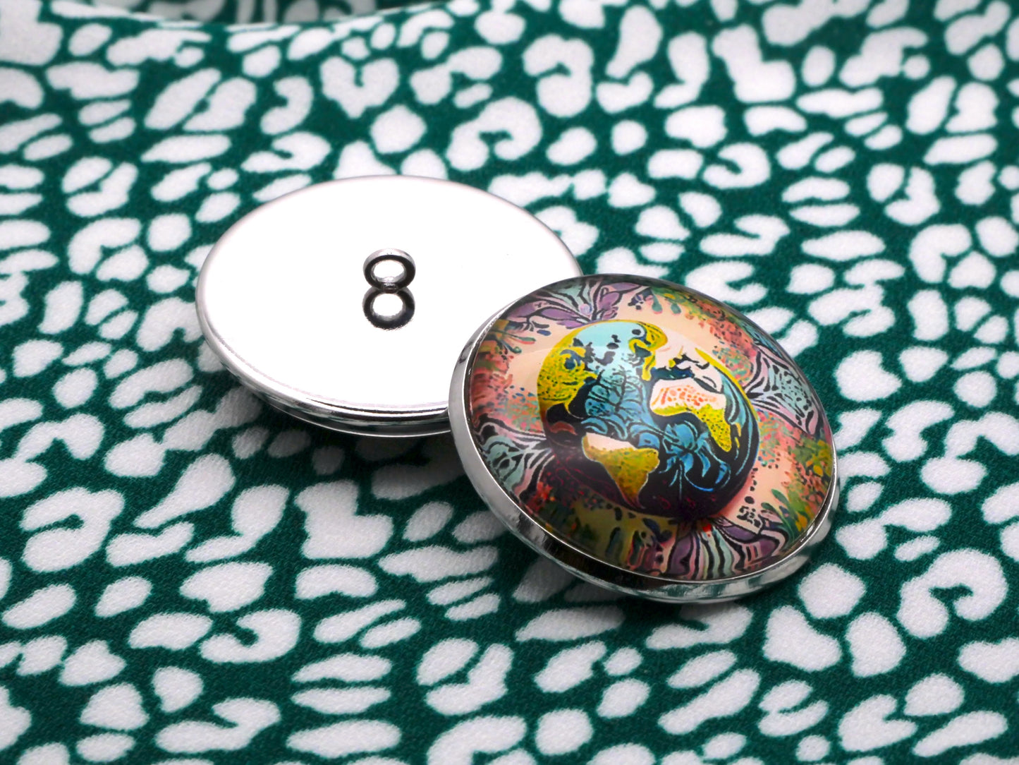 Earth World Colorful Glass Metal Dome Globe Button 27mm