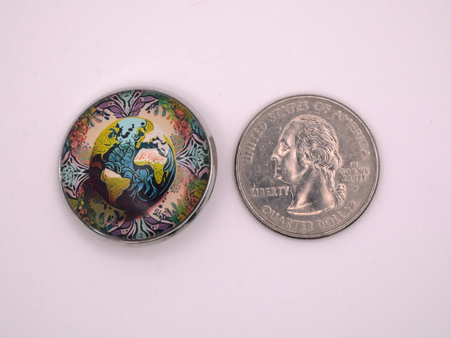 Earth World Colorful Glass Metal Dome Globe Button 27mm