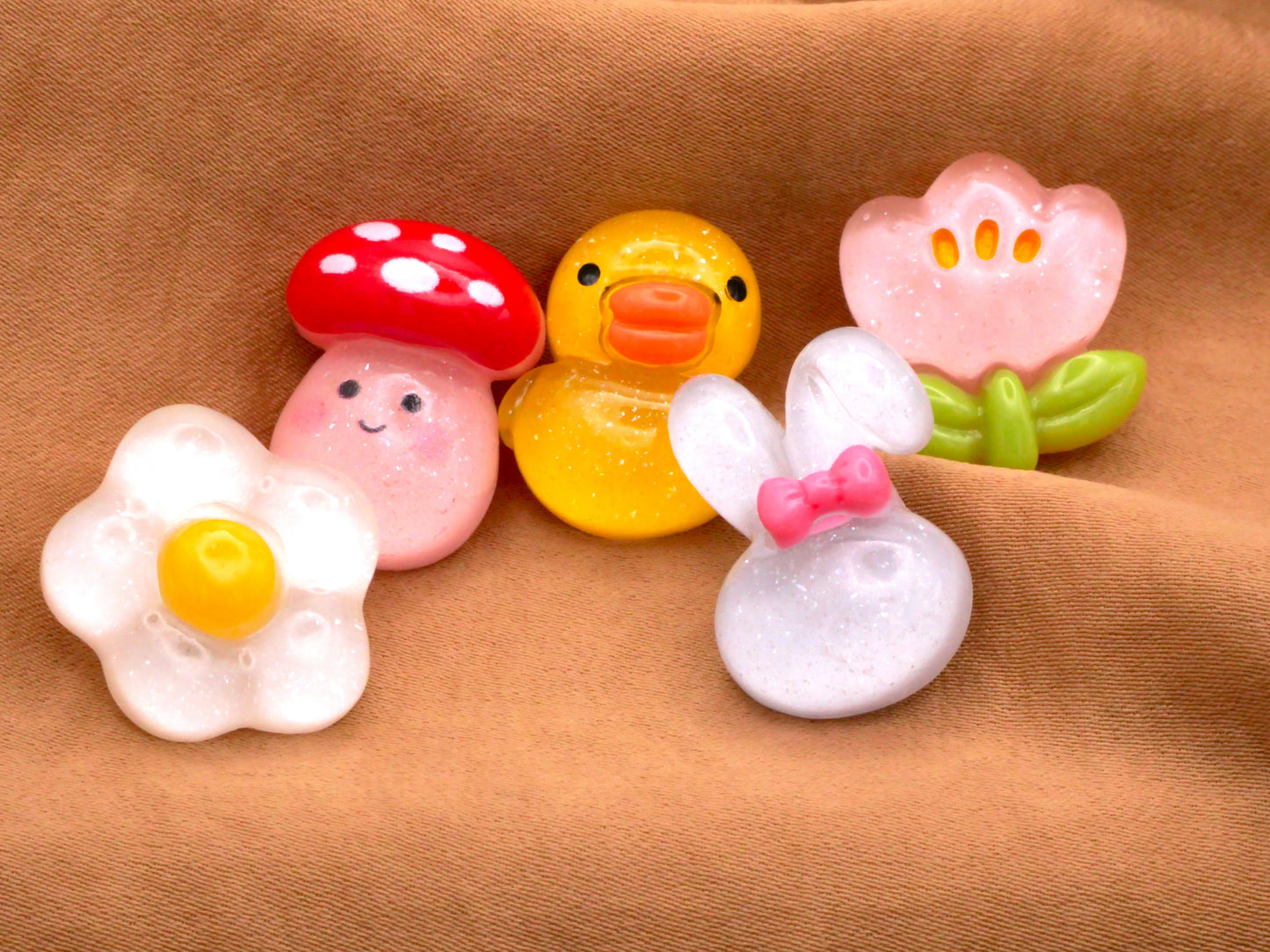 Easter Set of Five Bunny Mushroom Duck Flowers Plastic Buttons 17-22mm