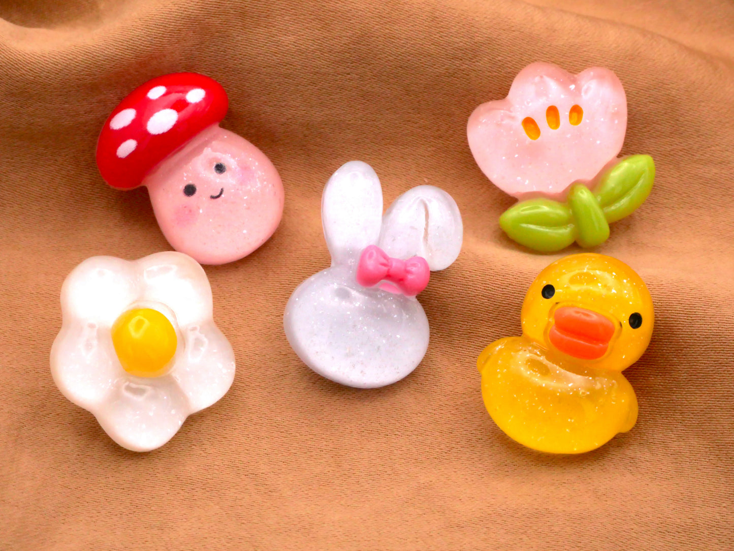 Easter Set of Five Bunny Mushroom Duck Flowers Plastic Buttons 17-22mm