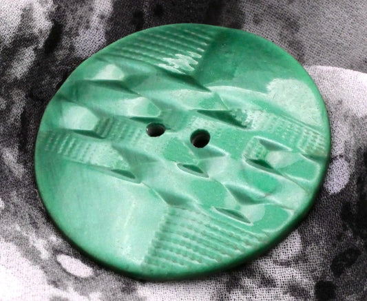 Emerald Green Wave Weave Early Plastic England Button 34mm