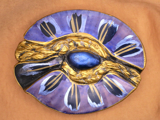 Eye Extra-Large Purple Blue Gold Hand-Painted Vintage Resin Button 73x90mm