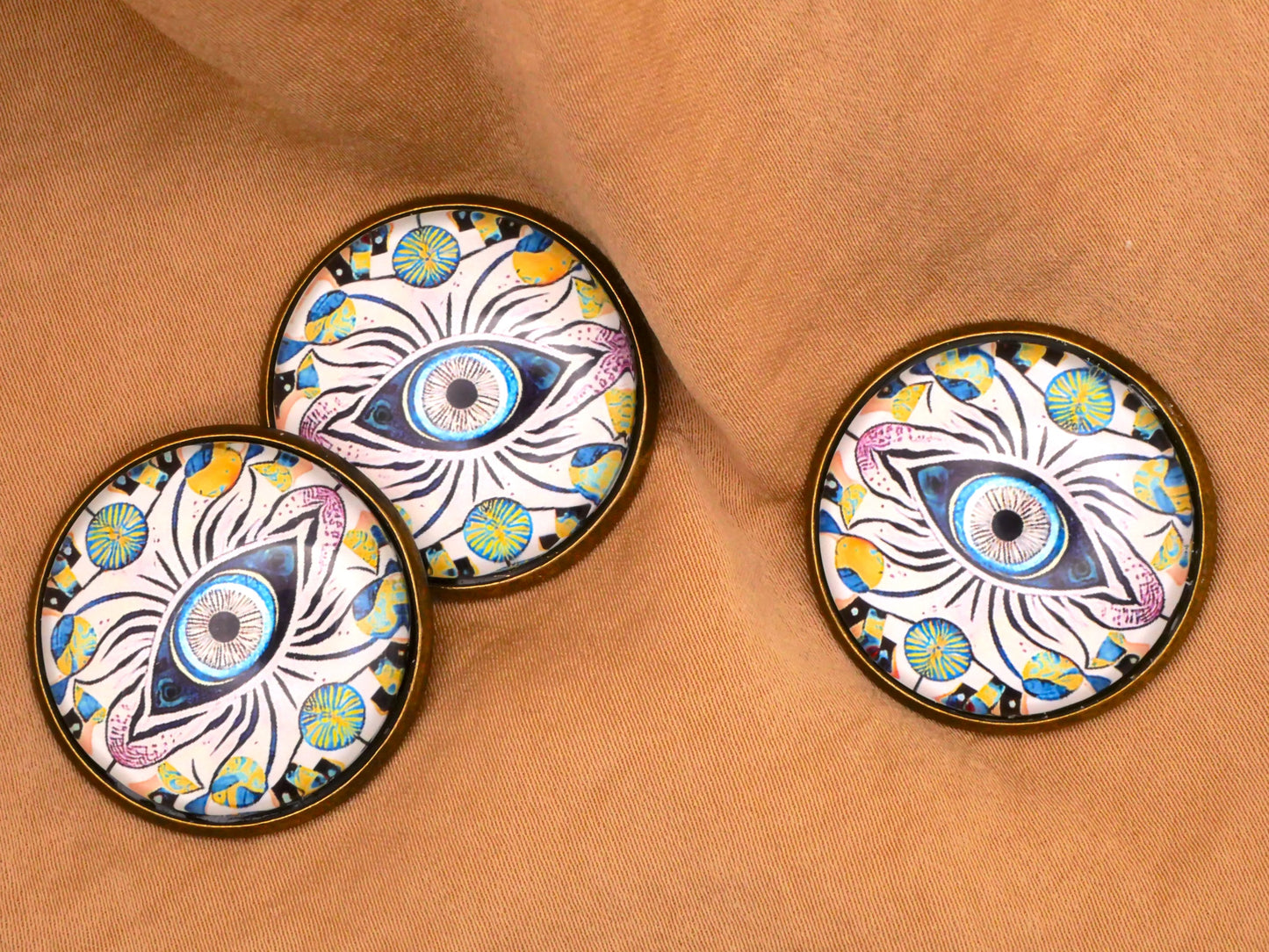 Eye Tribal Look Purple Blue Green Glass Dome Button 27mm