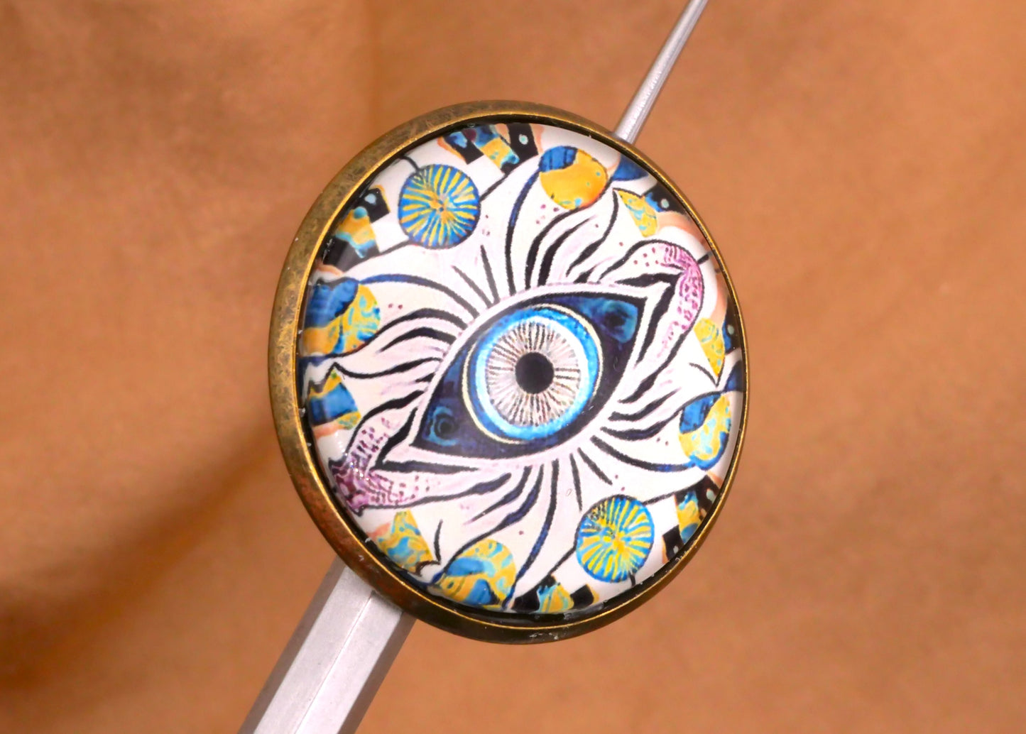 Eye Tribal Look Purple Blue Green Glass Dome Button 27mm