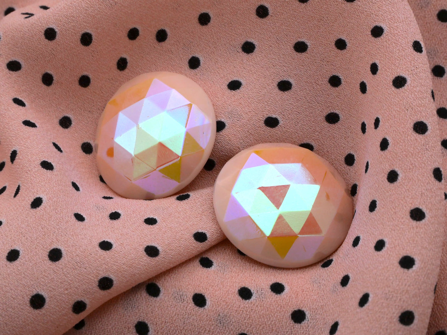 Faceted Iridescent Pink Glass Button 22mm