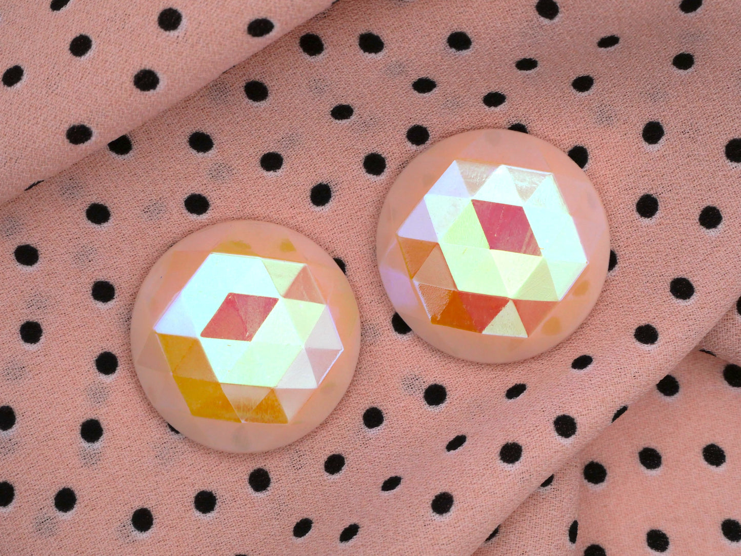 Faceted Iridescent Pink Glass Button 22mm