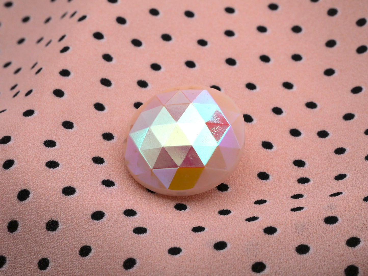 Faceted Iridescent Pink Glass Button 22mm