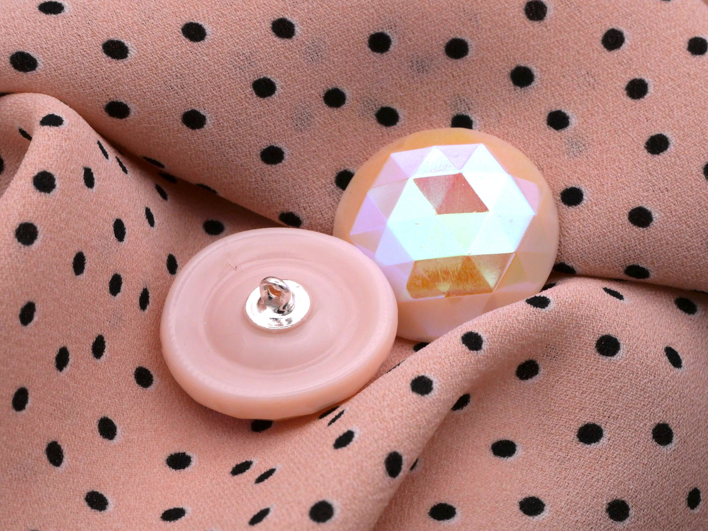 Faceted Iridescent Pink Glass Button 22mm