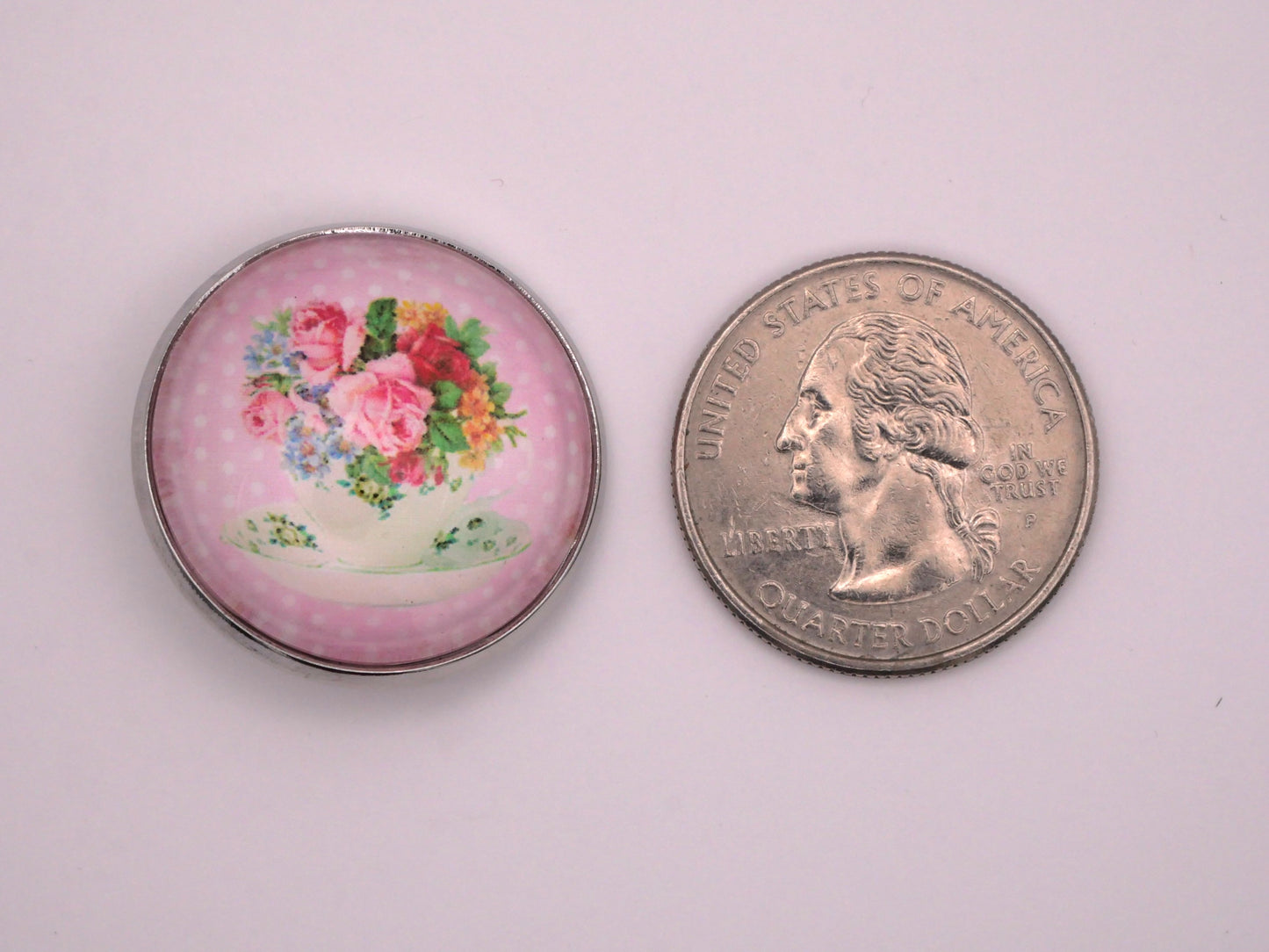 Flower Bouquet Teacup Glass Dome Button Set of Four 27mm