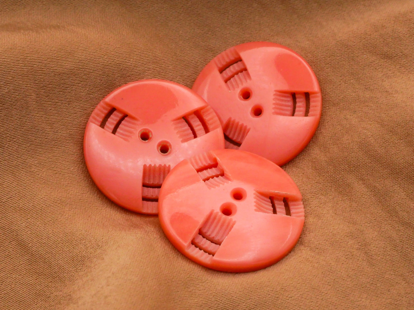 French Vintage Plastic Machine Carved Triad Button Various 23mm