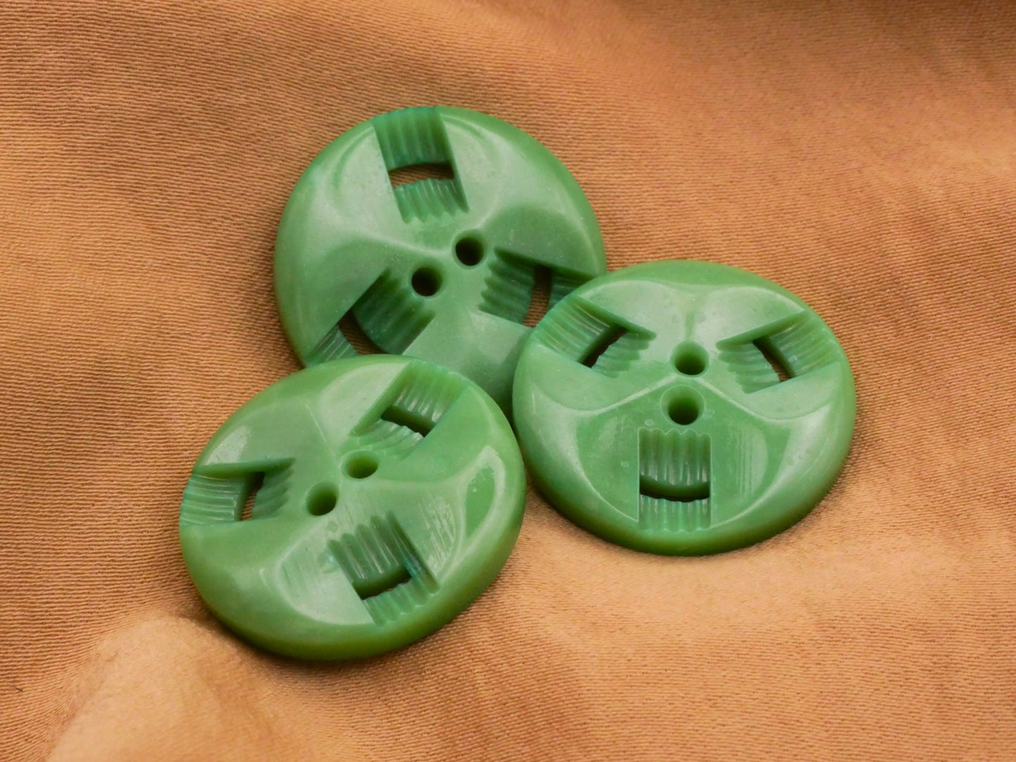 French Vintage Plastic Machine Carved Triad Button Various 23mm