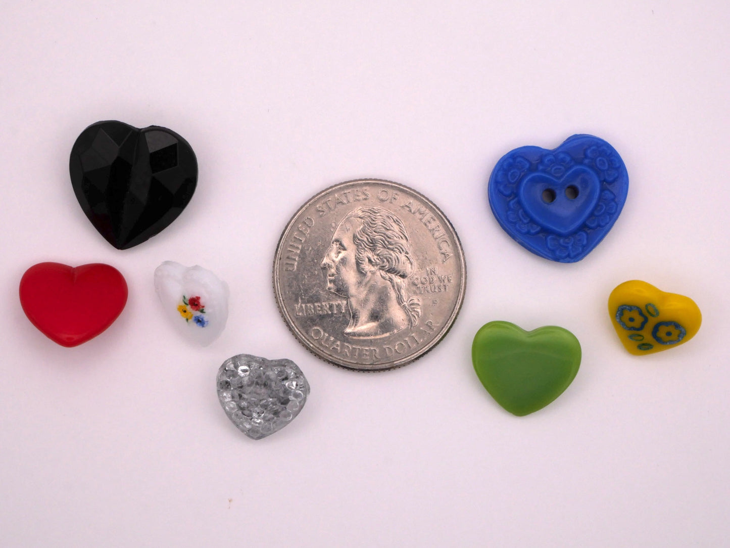 All Hearts Glass Set of Seven Buttons 11-18mm