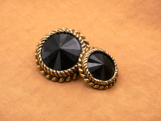 Glass Faceted Black Bronze Metal Rope Look Button Various 18-24mm