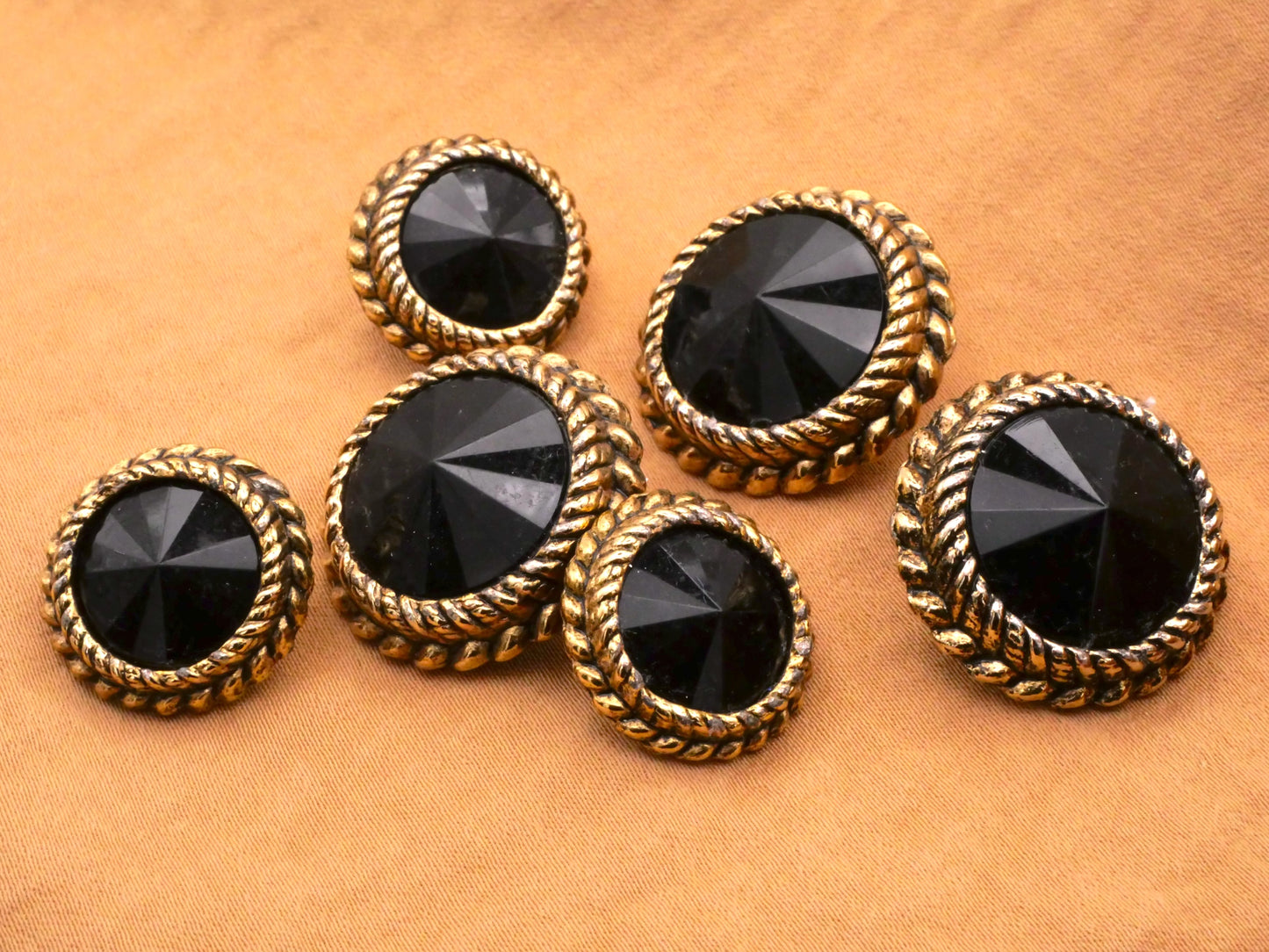 Glass Faceted Black Bronze Metal Rope Look Button Various 18-24mm