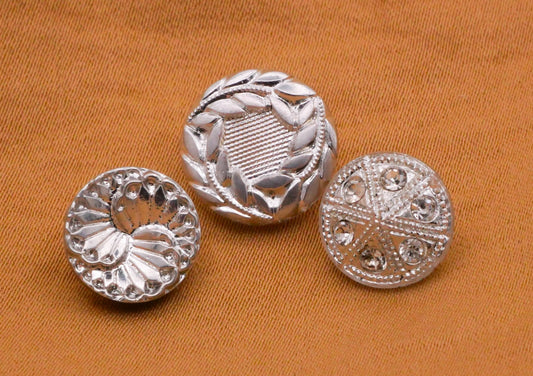 Glass Silver Wreath Rhinestone Triad Vintage Set of Three Buttons 11-13mm