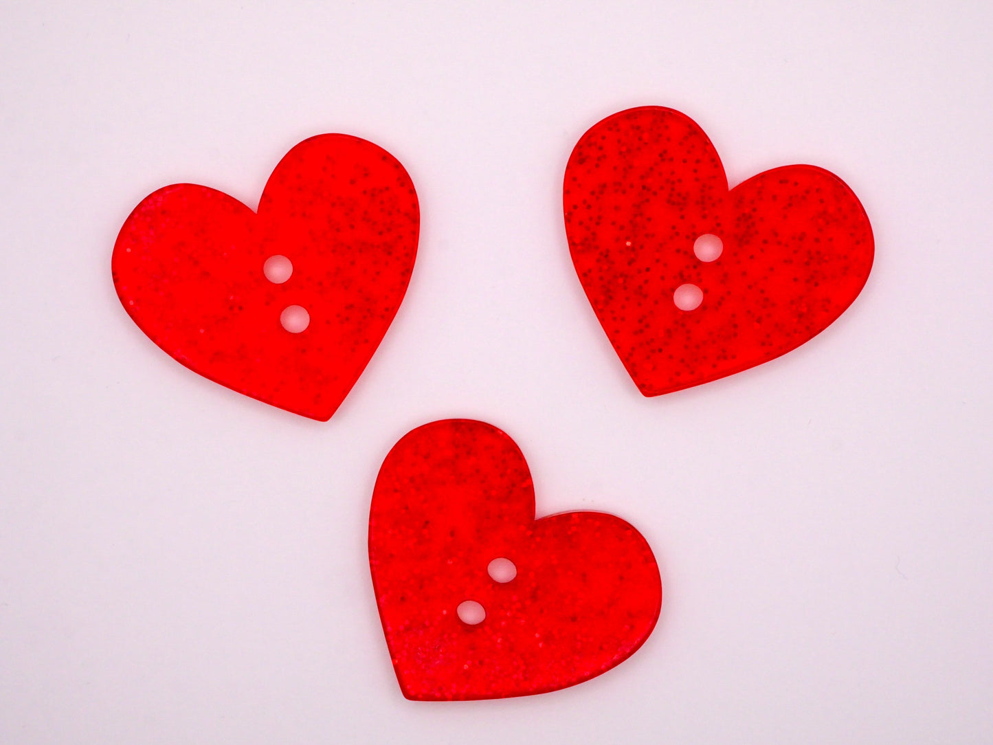 Glitter Red Heart Translucent Sew-Thru Button 27x32mm