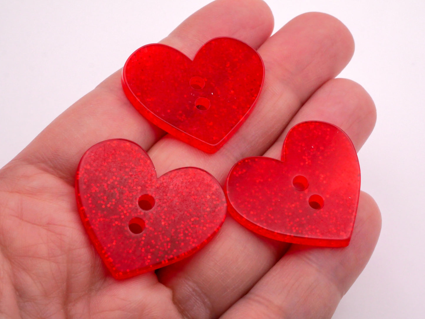 Glitter Red Heart Translucent Sew-Thru Button 27x32mm