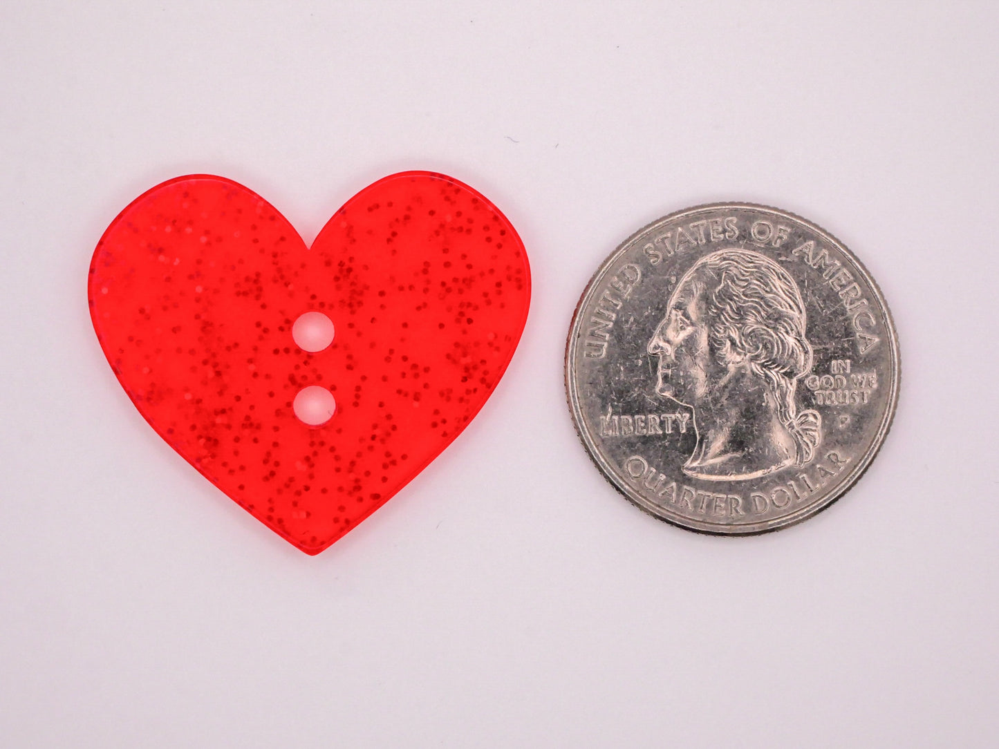 Glitter Red Heart Translucent Sew-Thru Button 27x32mm